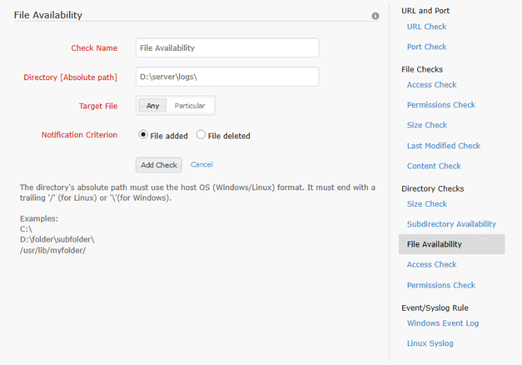 Directory check - File availability