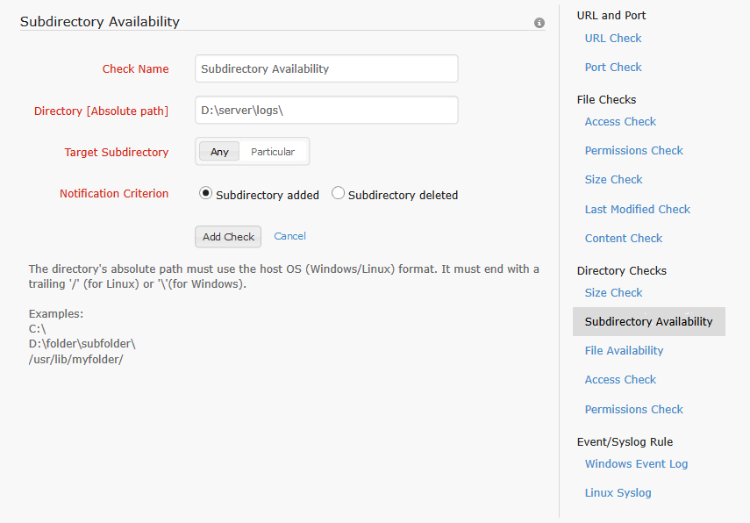 Directory check - Subdirectory availability