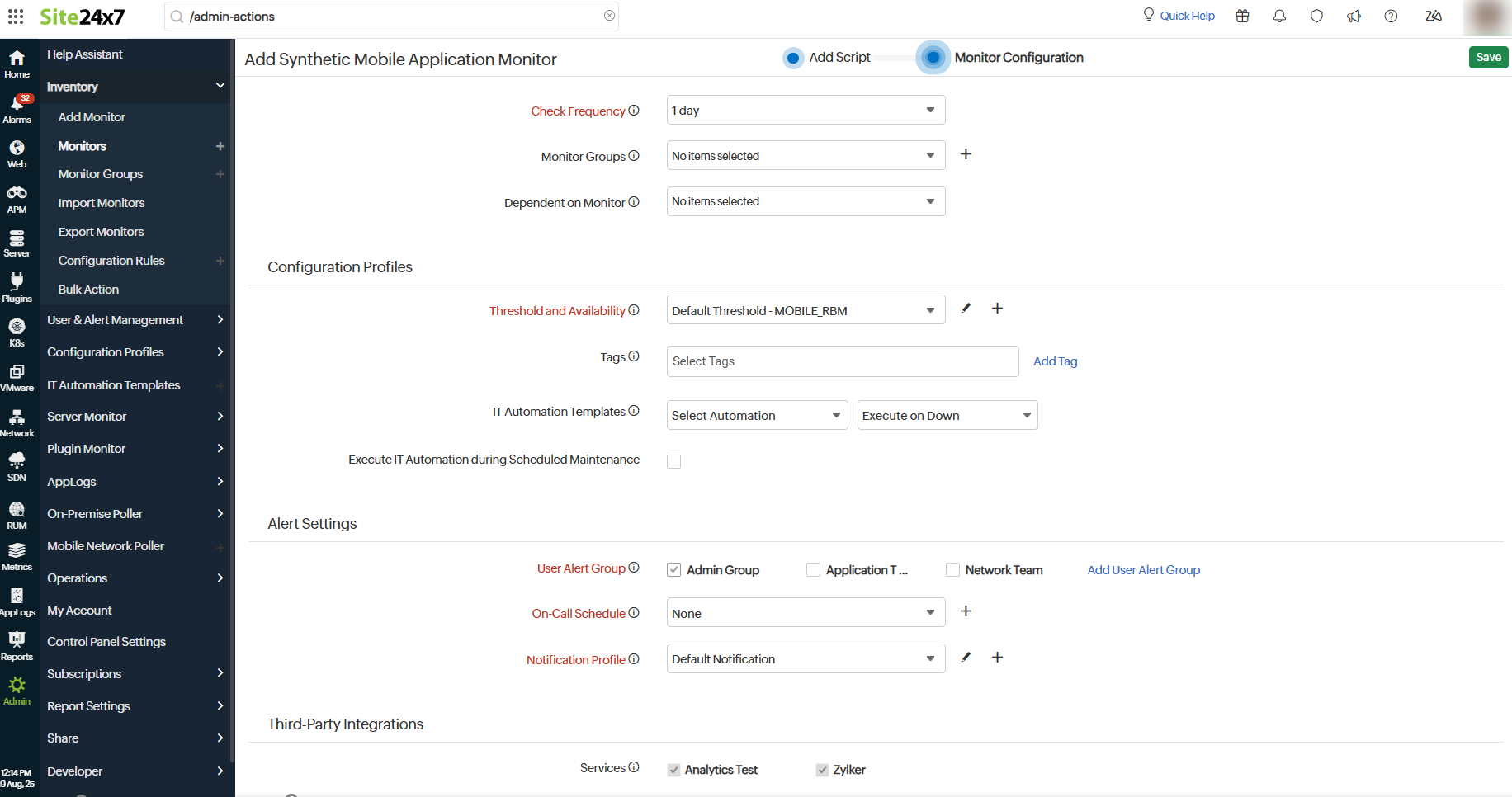 Add Synthetic Mobile Application - monitor configuration