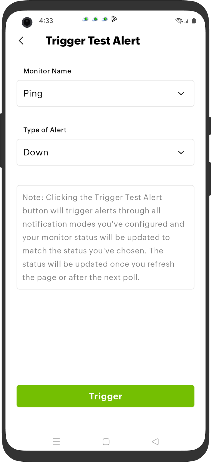 Trigger test alert