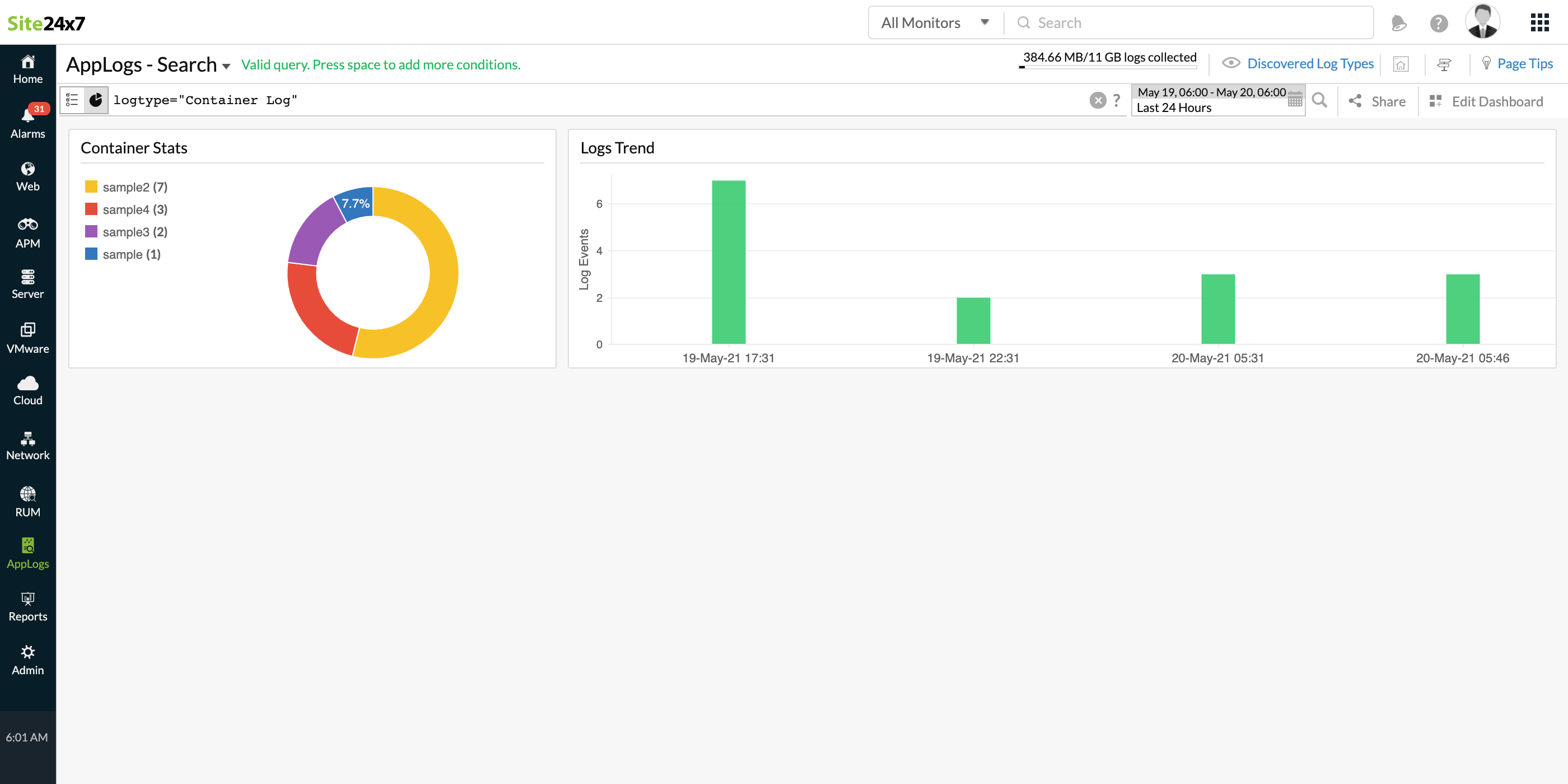Docker Container&nbsp;logs dashboard