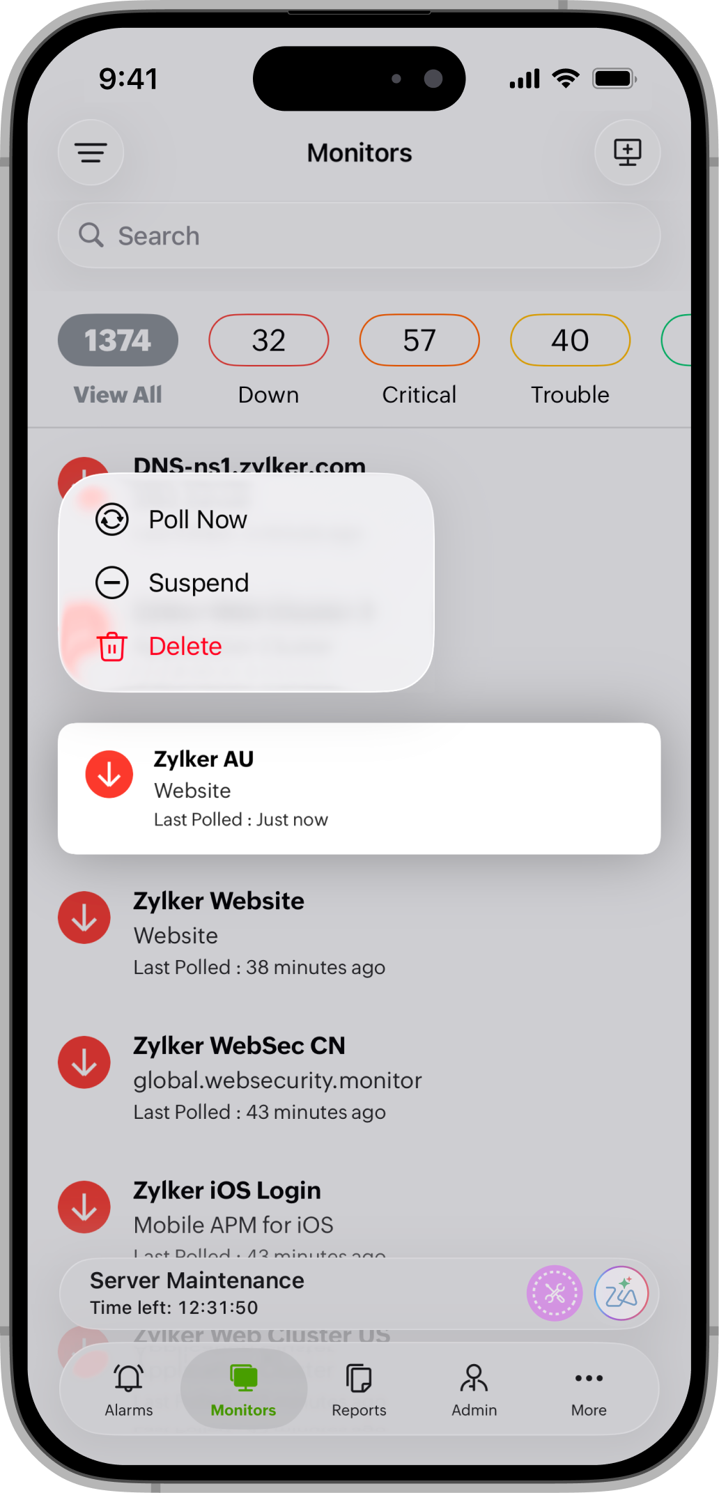 Monitor Options iOS