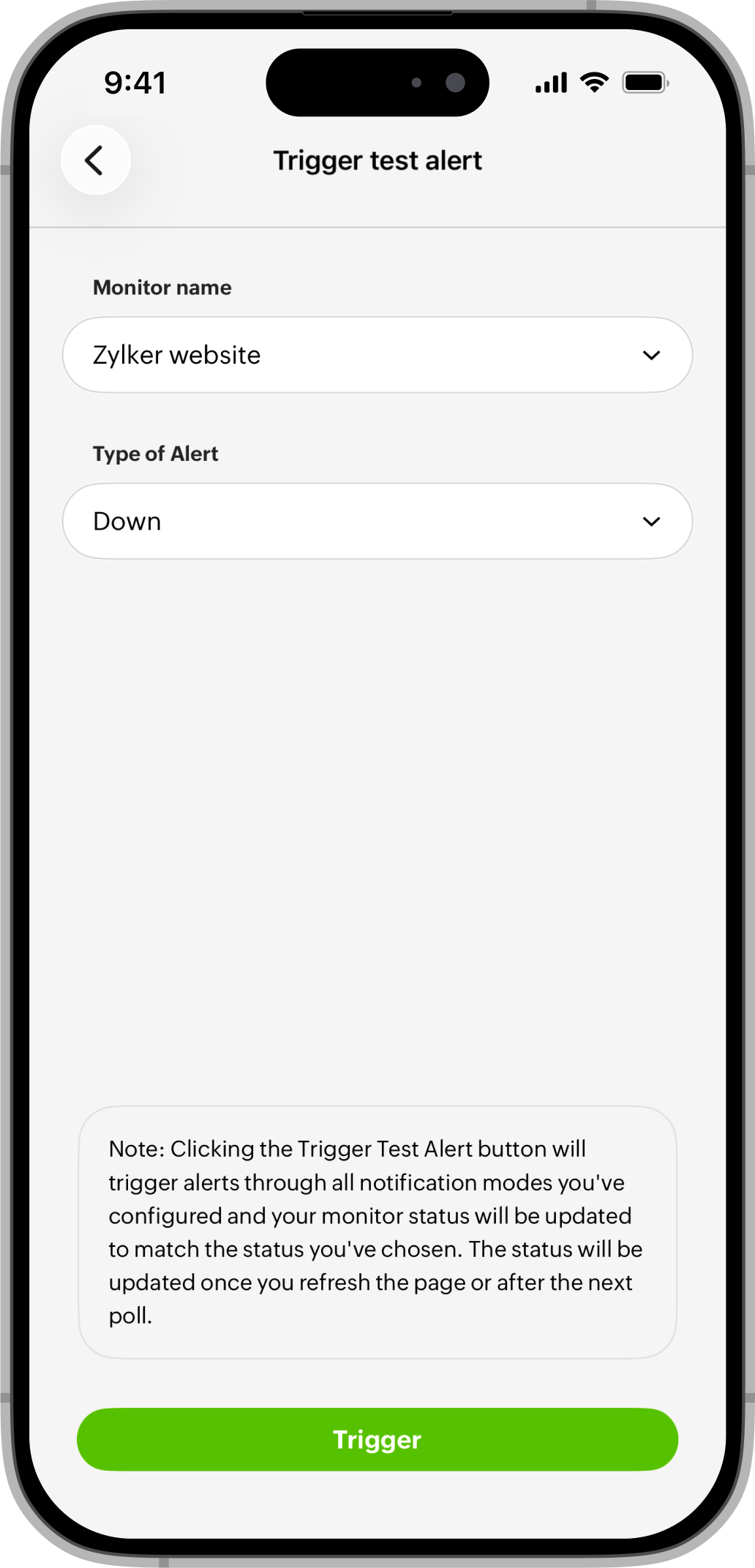 Trigger test alert