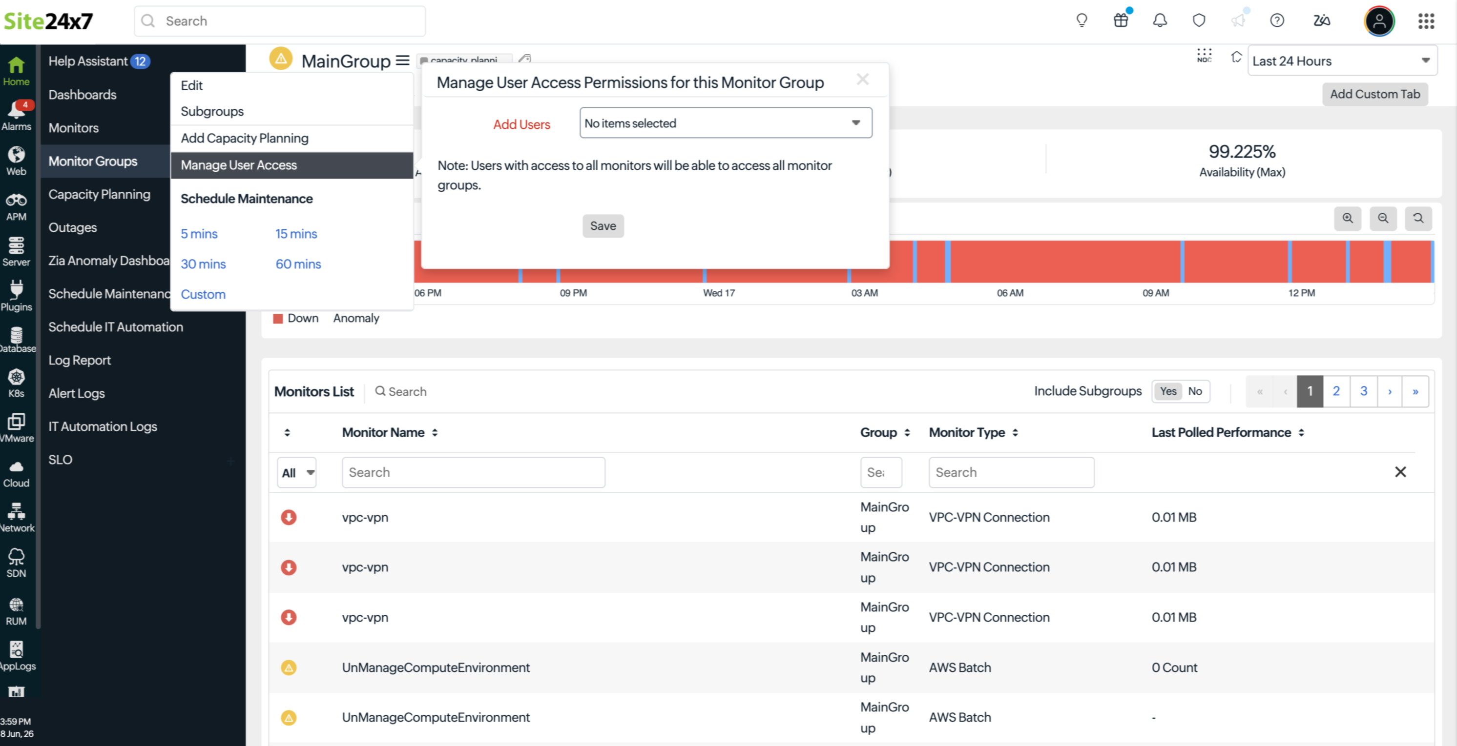 Associate or dissociate users in a monitor group