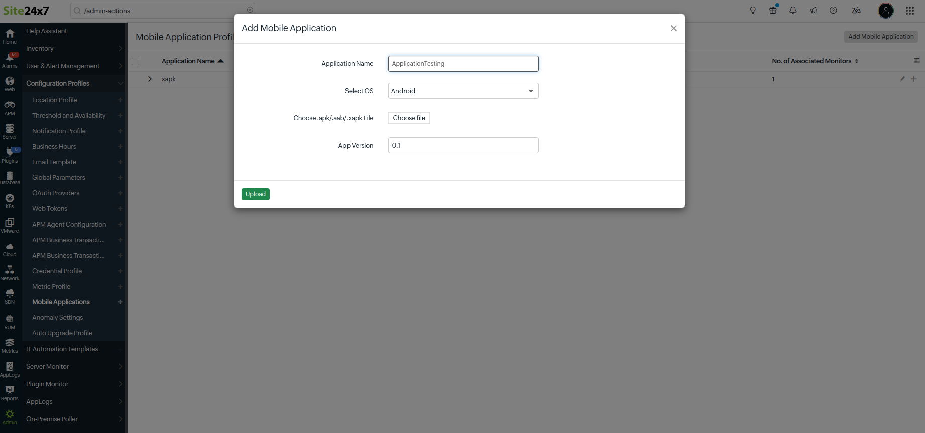 Add Mobile Application Profile - Add