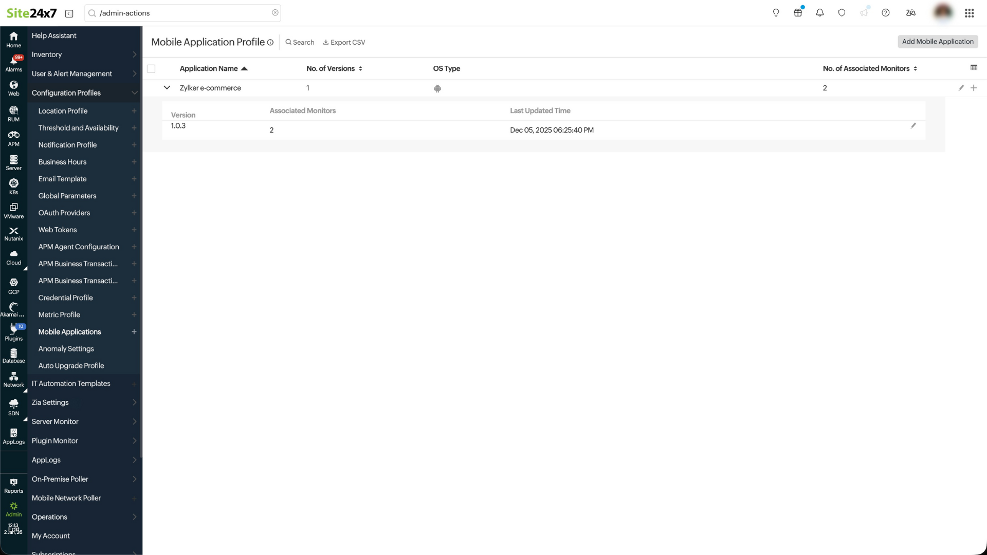 Add Mobile Application Profile - Edit