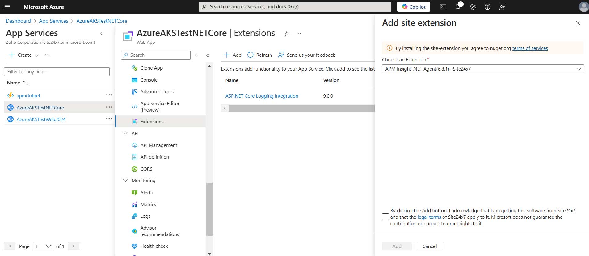 azure-ins-stepsix License agreement for installing APM Insight .NET agent