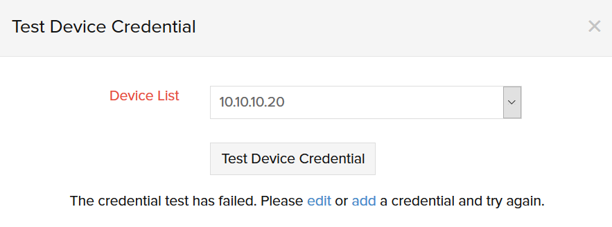 test-credential-failed edit or Add new credential