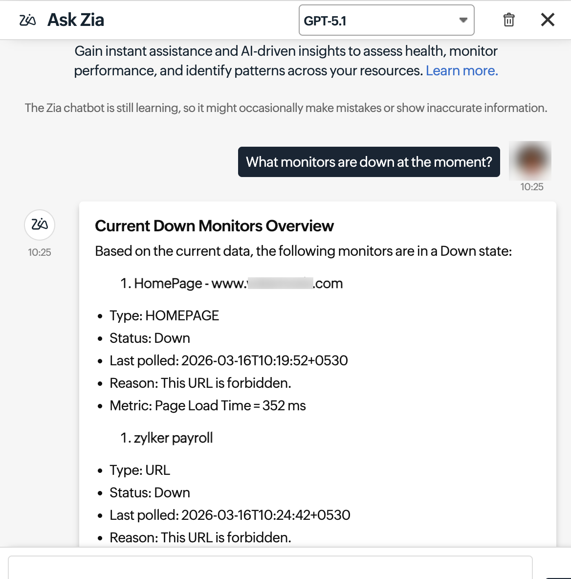 Down monitors query